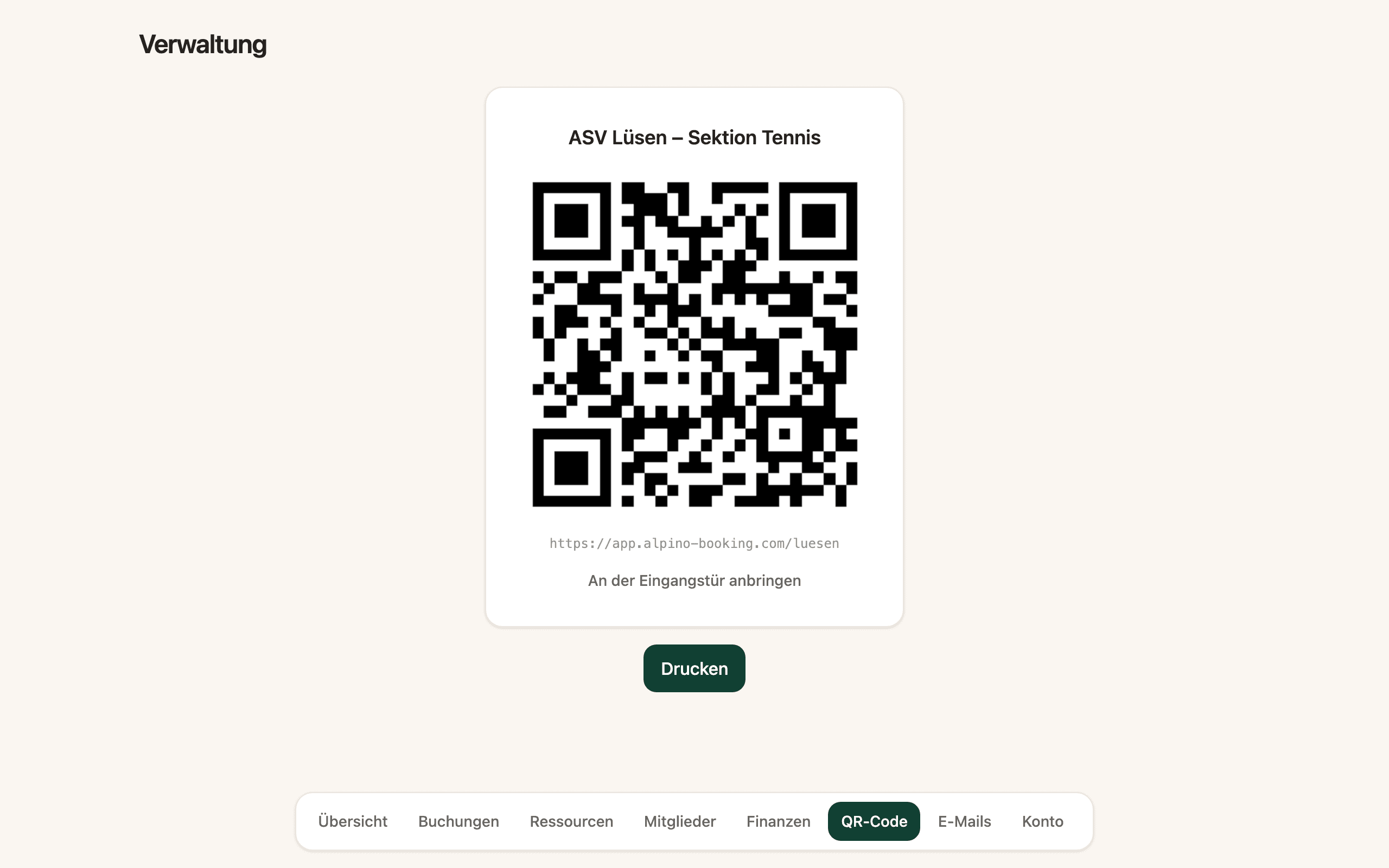 QR-Aushang für die Eingangstür, direkt aus dem Vereinskonto gedruckt